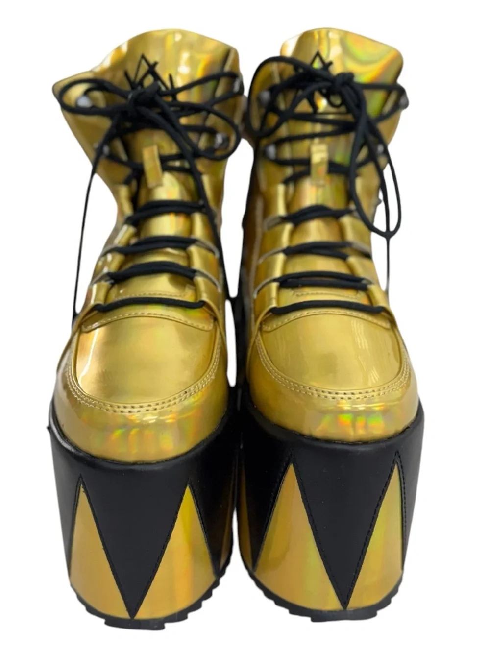 YRU Gold Holographic Alien Platform Boots Festival Rave Goth Chunky Lace Ups S7